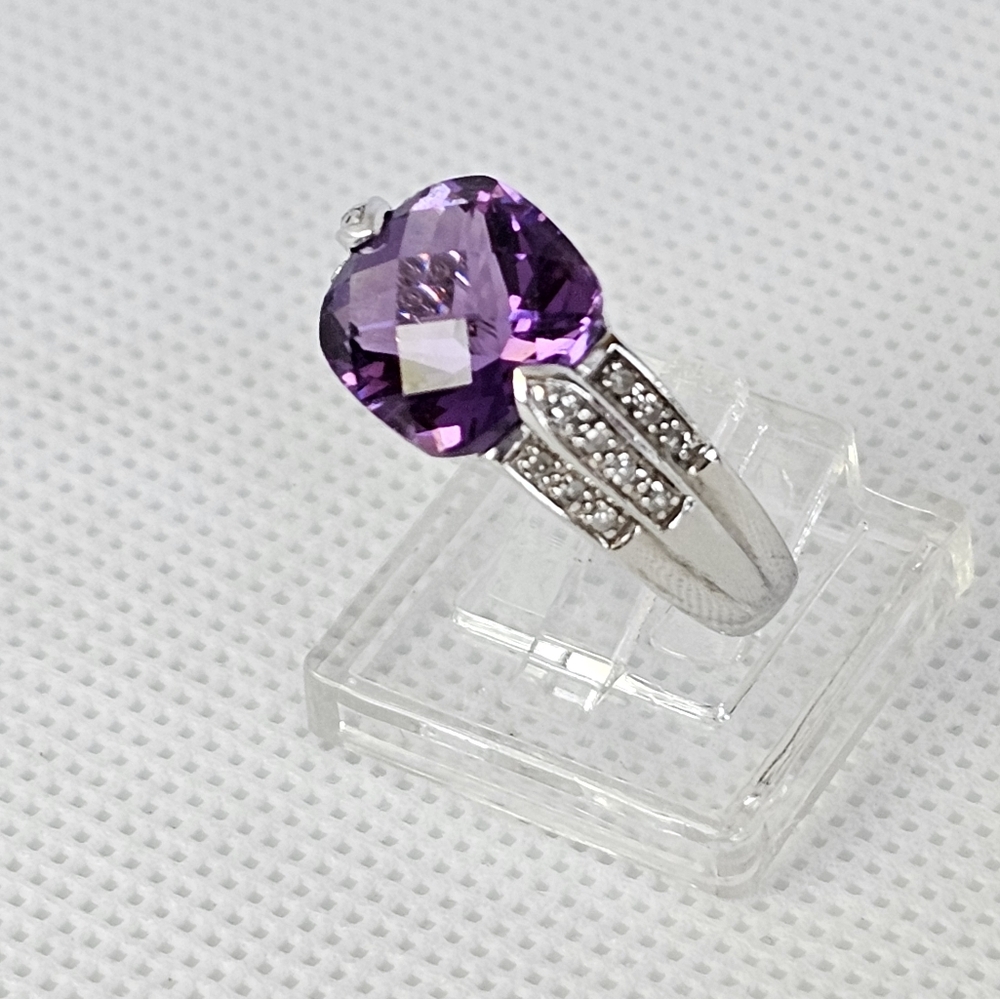 Retired Michelle Albala Amethyst & Diamond Ring in Sterling Silver Size 7! - Picture 5 of 15